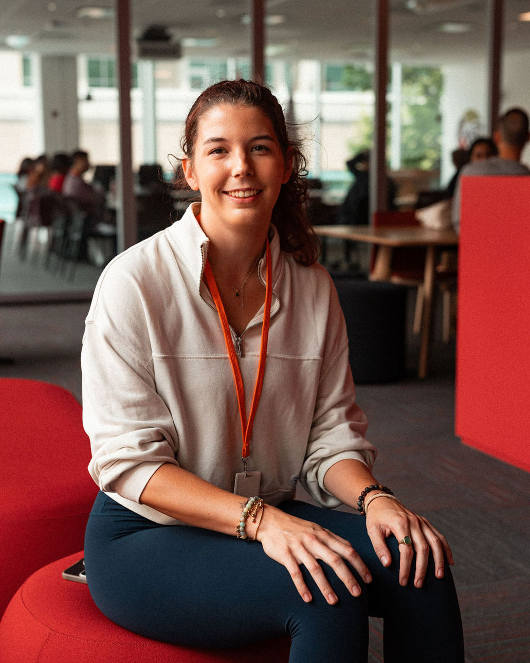 An Adler University student sits in the common area of the Vancouver Campus.